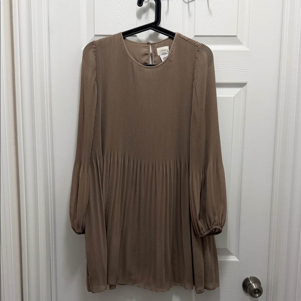 Wilfred Taupe Pleated Long Sleeve Mini Dress